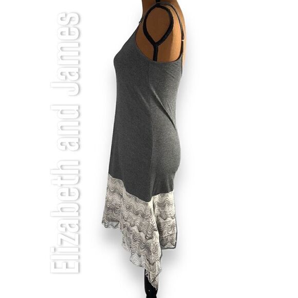 Elizabeth and James Gray Slip Dress, Silk Patterned Ruffle Layered Hem Women’s S - Picture 2 of 11